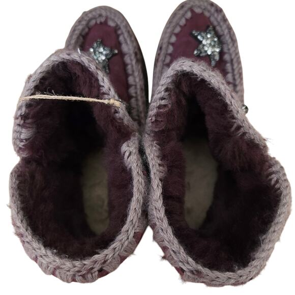 MOU Eskimo 18 Crystal 3D Stars flat sheepskin shearling comfy boots burgundy 40 - Picture 4 of 7